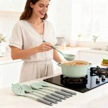 Juego de Utensilios de Cocina de Silicona: Set de Cucharas y Espátulas - Resistente a alta Temperatura - para Hogar y repostería - Perfecto para Amantes de la Cocinar y chefs Verde - Verde - Ver 4