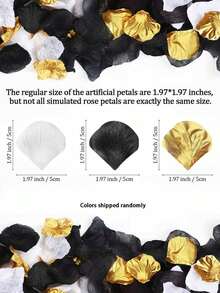 2000片人造丝玫瑰花瓣，黑色、金色和白色，适用于婚礼、派对、万圣节装饰、礼盒填充物、浪漫玫瑰、求婚玫瑰花瓣、婚礼装饰、家居装饰、房间点缀、派对回礼、新娘礼物、生日、毕业典礼、单身派对等多种场合。 - 黑金白 - 查看 3