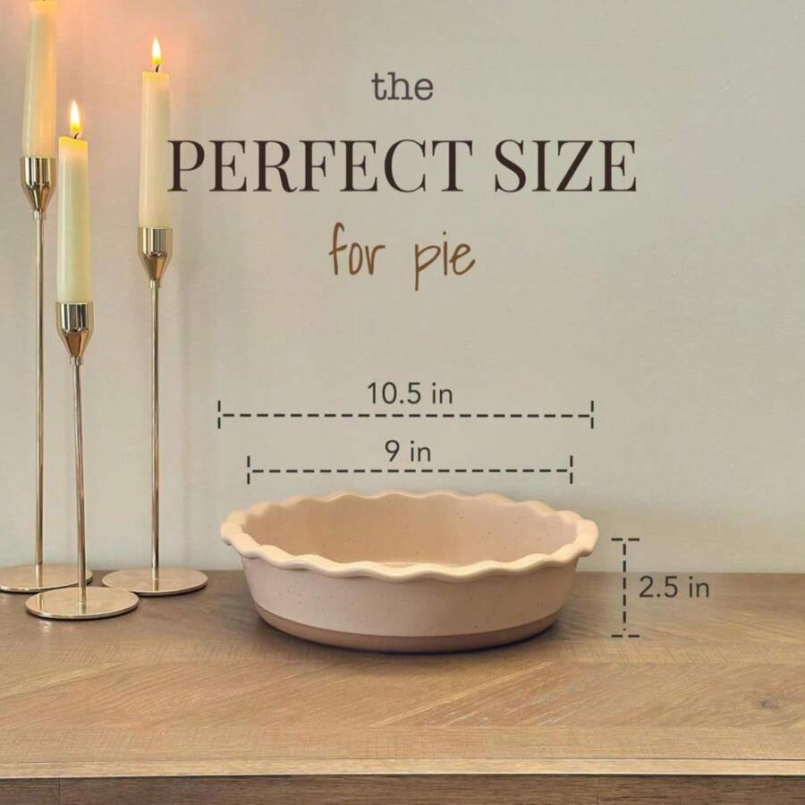 MORA Ceramic Pie Pan For Baking - 9 Inch - Deep And Fluted Pie Dish For Old Fashion Apple Pie, Quiche, Pot Pies, Tart, Etc - Modern Farmhouse Style Porcelain Ceramic Pie Plate - Chai - ColorA - 查看 1