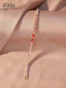 Hihho 1条多色渐变锆石手链，甜美多彩风格，提供彩虹渐变和纯色渐变两种选择，采用“密镶锆石+渐变色”设计，充满活力，视觉效果极佳。适合外出、约会等各种场合佩戴（颜色顺序随机）。 - 金色 - 查看 14
