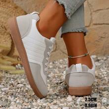 纯色系带平底休闲鞋，学院风运动鞋，百搭女鞋，舒适柔软户外运动鞋，圆头系带休闲运动鞋，时尚白色运动鞋 - 白色 - 查看 7