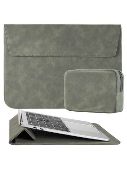 SENLASI Túi đựng laptop bằng da PU 3 trong 1 có đệm đỡ - Túi xách tiện dụng cho laptop 13/14 inch Air/Pro, tích hợp bàn di chuột và chức năng cặp tài liệu, màu xanh lá cây.