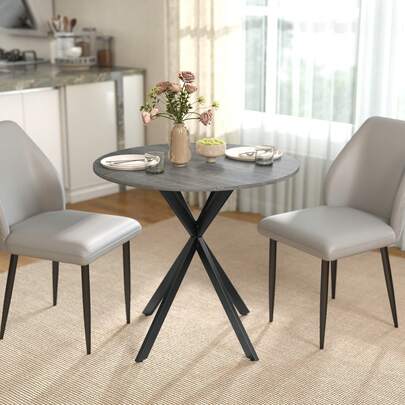 HOMCOM 31.5" Round Dining Table, Industrial Kitchen Table With Cross Steel Legs For Dining Room, Kitchen, Living Room, Distressed Grey