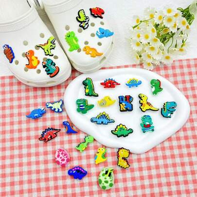 31件可爱恐龙鞋饰配件，适合装饰木屐，卡通风格，男女鞋履均适用