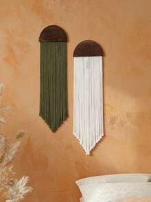 1 pieza/2 piezas Colgante de pared con borlas estilo bohemio, decoración de pared con forma de media luna, decoración de pared con borlas verde oliva y blanco, decoración de estilo rústico para sala de estar, decoración de pared para dormitorio, colgante de pared estilo bohemio chic, bandera de pared con borlas reutilizable, decoración del hogar minimalista, tapiz estilo bohemio, decoración de pared con borlas - Multicolor - Ver 9