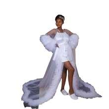 1pc Women's White Mesh Trailing Wedding Dress, Photoshoot Artistic Shawl - Multicolor - View 5