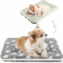 1 pieza Cojín de cama suave para mascotas, alfombra de jaula lavable con estampado de estrellas lindo, adecuado para perros pequeños/medianos/grandes, cama de gato de felpa de doble cara, gris - Multicolor - Ver 1