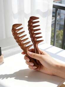 1pc Wide-Tooth Massage Sandalwood Hair Curling Comb, Ins-Style Natural Wood Handle Wavy Pattern, Scalp Massage, Home Use, Mother's Day/Valentine's Day Gift, Approx. 20cm Length - Wide-tooth Massage Comb - View 5