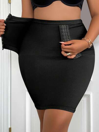 1pc Plus Size Seamless Women Shapewear Bottom, High Waist Tummy Control Slip Skirt, Front Button Firm Shaping Skirt, Can Be Worn Outerwear Body Shaping Mini Skirt