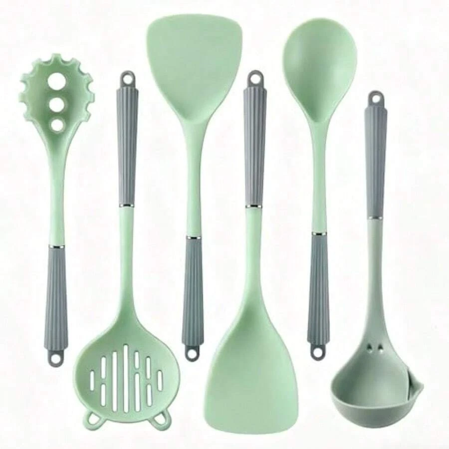 Juego de Utensilios de Cocina de Silicona: Set de Cucharas y Espátulas - Resistente a alta Temperatura - para Hogar y repostería - Perfecto para Amantes de la Cocinar y chefs Verde - Verde - Ver 1