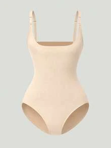 Plus Size Women Open Front Jumpsuit Shapewear, Tummy Control Butt Lifter Jumpsuit - Apricot - View 7