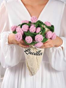 1pc Handmade Crochet Rose Flower Throw Blanket, Customized Wedding Gift, Souvenir Commemorative Gift For Women - Custom Blankets - View 8