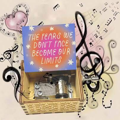 صندوق موسيقي خشبي - يعمل بالبكرة اليدوية ويعزف "أنت شمسي الخاصة"، صندوق موسيقي منقوش بعبارة إلهامية "المخاوف التي لا نواجهها تصبح حدودنا"، هدية تشجيعية للعيد الميلاد والتخرج للابنة والصديق والطالب