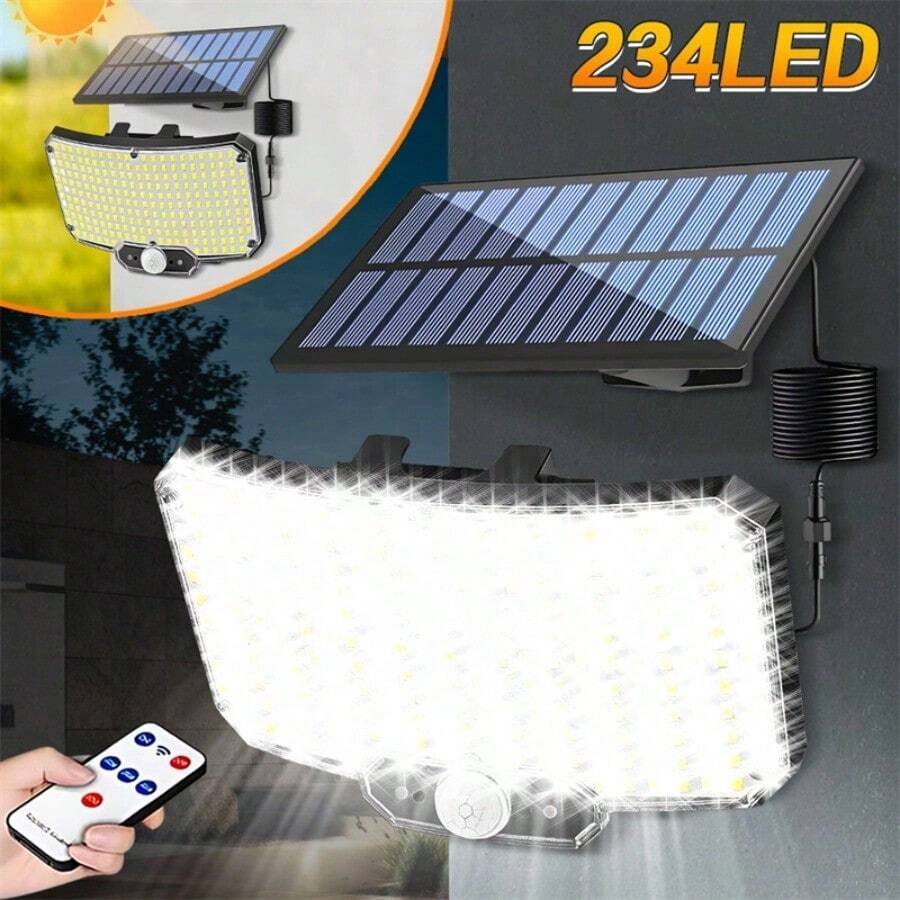 234颗LED太阳能壁灯，户外太阳能充电超亮路灯，带遥控器，3种照明模式，装饰花园灯，适用于露台、庭院、庭院、别墅、阳台等智能照明设备