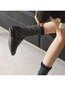 5双装女士藏蓝色复古中筒袜，经典休闲款式，适合秋冬季日常穿着 - 彩色 - 查看 4