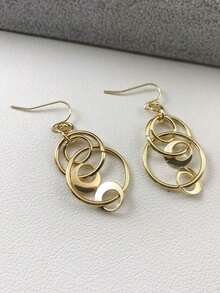 Pendientes con colgante geométrico hueco y minimalista, regalo de joyería personalizada para mujeres - Dorado - Ver 4