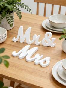 3pcs Mr. & Mrs. Wedding Decorations, Suitable For Ceremony, Newlywed Table, Anniversary, Parade And Valentine's Day. Exquisite Retro Mr. And Mrs. White Wooden Letter Wedding Sign Decor, Wedding Gift, Home Decor (Natural White) - Tableware - View 7