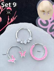 Bộ 3 khuyên mũi kiểu Y2K 16G hình bướm, trái tim, mặt trăng, sao, khuyên môi, chất liệu thép không gỉ, phù hợp cho xỏ mũi, dái tai, sụn tai, thích hợp cho tiệc tùng, ngày Valentine và đeo hàng ngày. - Hồng - Xem 12