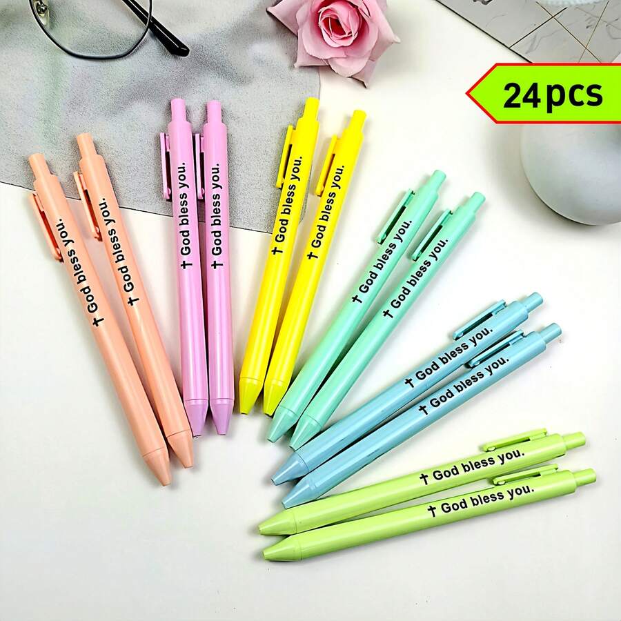 24pcs Custom Design Ballpoint Pens, Black Ink, Smooth Writing, Holiday Gift, Christian Church Stationery, Party & Event Supplies - Sets - View 1