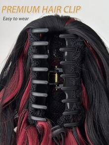 12 Inch Black & Red Claw Ponytail Hair Extension, Heat Resistant Synthetic Fiber Ponytail Wig, Suitable For Women's Party And Daily Use - Red Highlight - View 7