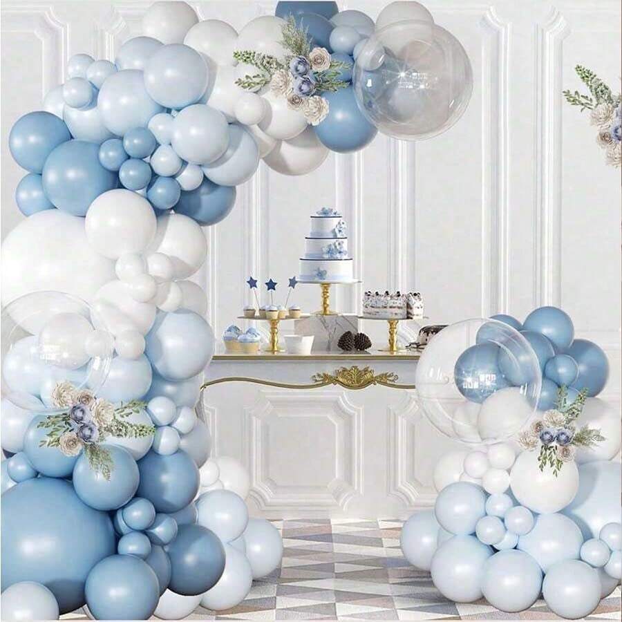 129Pcs Blue Balloon Arch Kit Blue And White Balloon Arch Garland Kit Include Light Blue Macaron Blue Sand White Balloons For Wedding Birthday - Multicolor - View 1