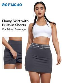 Women's Outdoor Daily Activity Built-In Shorts Sports Skirt, Solid Color - Grey - View 4