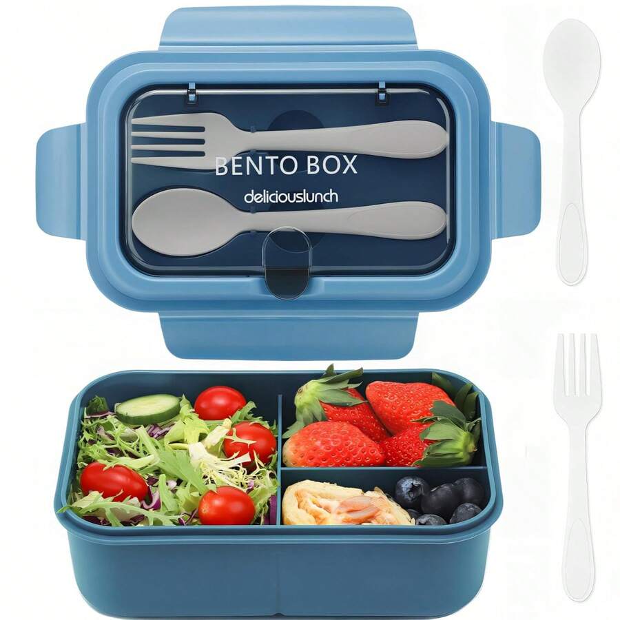 1pc Student Bento Box, Portable Lunch Box With Spoon And Fork, Suitable For School, Work, Picnic Or Takeout, Ideal Gift Choice