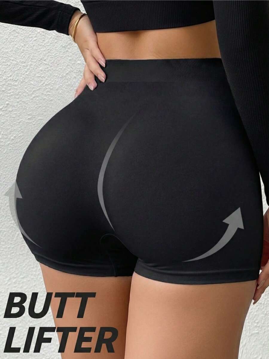 Women's Heart & Letter Print High Waist Seamless Shaping Briefs - Black - View 1