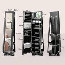 COSTWAY 360° Rotating Jewelry Cabinet With Full Length Mirror, 43.5" Standing Jewelry Storage Organizer With Built-In Make-Up Mirror & 3 Rear Storage Shelves, Lockable Jewelry Armoire, Black - Black - View 2