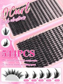 384/644 PCS DIY Lash Extension Kit, Mixed Length 10-18mm Spikes Cluster Lashes, Reusable C Curl Individual Lashes, Manga Faux Mink Volume False Eyelashes With Lash Glue Set - Pink - View 7