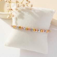 1pc Luxury Gold-Tone Mixed Beaded Adjustable Drawstring Bracelet, Versatile Plated Round Bead Chain Charm Bracelet - Three Colors - View 4