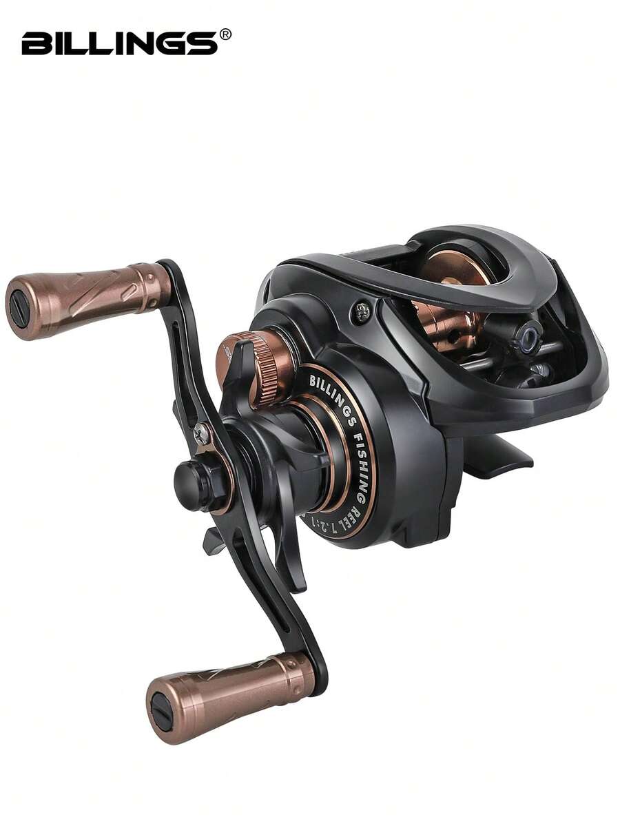 BILLINGS 7.2:1齿轮比路亚卷线器，带磁力刹车系统，最大刹车力6公斤，金属线杯和摇臂，适用于淡水和海水