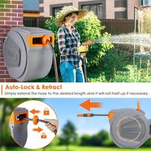 Hose Reel With 30m Garden Hose, Wall-Mounted Hose Reel, 180° Swivel & Automatic Rewind, Wall Hose Box Incl. 9-Function Hand Shower, For Watering - 30M - View 3