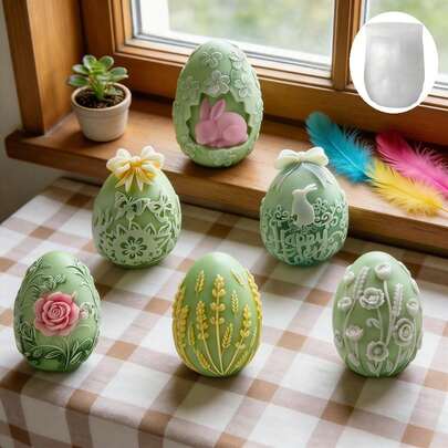 1pc Easter Themed Easter Egg Candle Mold, Embossed Flower Rabbit Pattern Design Silicone Mold, Cartoon Cute Easter Egg DIY Aromatherapy Candle Plaster Decoration, Flexible, Durable And Odorless Candle Making Mold, Suitable For Home Decoration, Easter Holiday Party Decoration, Birthday Party Decoration, Handmade Enthusiast Gift