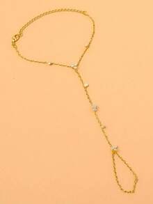 1件优雅奢华铜质锆石四叶草链环手链，适合女士日常、晚宴、派对佩戴，亦可作为礼物。 - 金色 - 查看 2