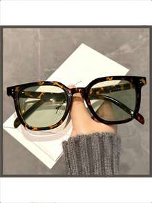 时尚街头风方形镜框男女通用太阳镜 - 巧克力棕 - 查看 1