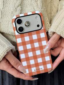 1pc Orange Checkerboard Design Phone 17 Pro Max Case, Suitable For Phone 16 Pro Max, 15 Pro Max, 14 Pro Max, Korean Stylish And Interesting Phone Case, Compatible With 11/12/13/14/15/16 Pro Max Plus, Elegant Design Suitable For Both Men And Women, Ideal Gift For Christmas, Valentine's Day, Easter, Wedding Season And Birthday For Girlfriend - Multicolor - View 2