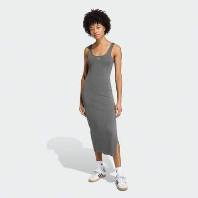 Adidas Originals Women's ESS RIB DRESS Casual Versatile Sleeveless Slit Design Dress For Daily Sports KE3163