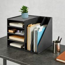 RibasuBB 6-Tier Desk File Organizer With 4 Horizontal Trays & 2 Vertical Sorters, Modern PVC Document Rack For Office, Home, Black - Black - View 5