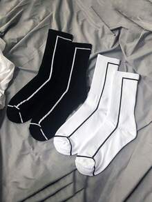 1 đôi tất ống kẻ sọc đen trắng cổ điển - Tất thể thao đường phố unisex, chất liệu cotton thoáng khí, kiểu dáng thường ngày đa năng. - Nhiều màu - Xem 10