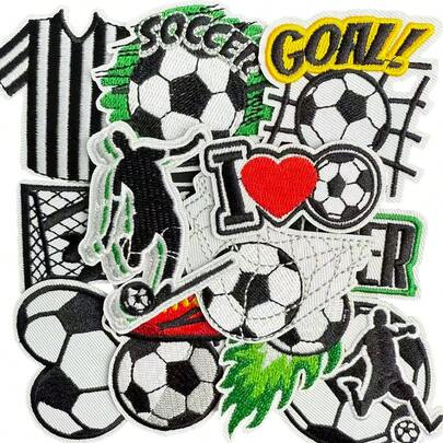 12 יחידות טלאי ברזל על כדורגל, אפליקציות כדורגל רקומות לבגדים, תרמילים, כובעים, חולצות, ג'ינסים, אביזרי עשה זאת בעצמך