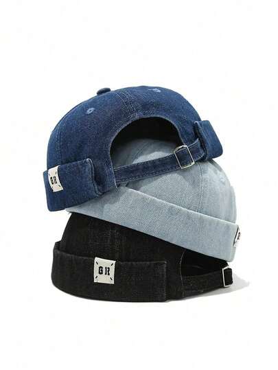 1Pc Docker Cap Without Visor Letter Label Brimless Caps Adjustable Solid Color Hats Unisex Adult Retro Hip Hop Street