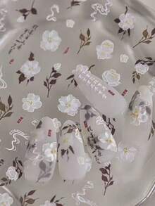 1 pieza Pegatina de uñas 5D de Camelia Blanca, Pegatina decorativa de lámina de arte de uñas retro DIY - Multicolor - Ver 3