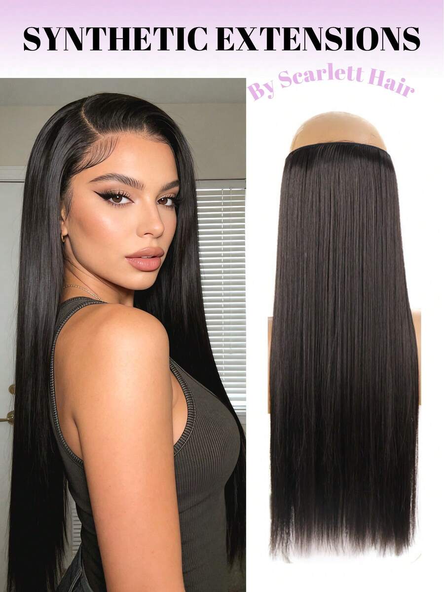 22-Inch Clip-Less Invisible Line Synthetic Straight Hair Wig In Black, Gold, Wine Red, One-Piece Natural Simulated Fishing Line Invisible Seamless Long Straight Hair Extension Suitable For Women, Party, Holiday, Gift, Music Festival