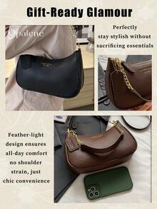 Solid Color PU Leather Shoulder Bag For Women, Adjustable Strap Office Tote Crossbody Bag, Versatile Handbag For Commuting, Adjustable Shoulder Strap Small Square Bag, Armpit Bag, Simple Metal Chain Bag, Travel Essentials, School Supplies, Travel Accessories - 彩色 - 查看 11