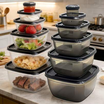 12pcs Minimalist Food Storage Container Set, 6 Microwave- Leak-Proof Lunch Boxes, Practical Gift For Spring