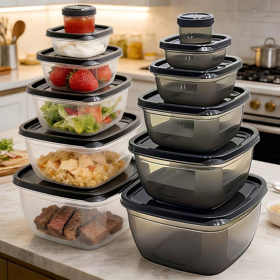 12pcs Minimalist Food Storage Container Set, 6 Microwave- Leak-Proof Lunch Boxes, Practical Gift For Spring - Multicolor - View 1