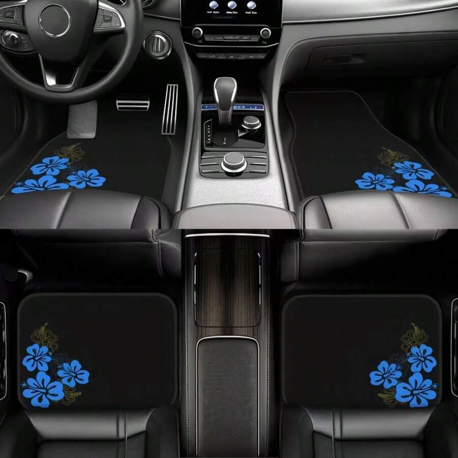 Juego de 4 alfombrillas flotantes azules, altamente absorbentes y compatibles con TESLA, SUV y sedanes - Hechas de poliéster duradero, fáciles de mantener, proporcionan protección para todo el año para los asientos delanteros y traseros, regalos perfectos tanto para hombres como para mujeres - Multicolor - Ver 1