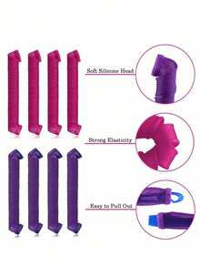 无需加热的螺旋卷发器套装，带造型钩，不伤发，隔夜即可轻松打造无热卷发，女士DIY长发和中长发卷发套装 - 彩色 - 查看 3