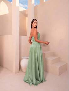 Long Strapless Dress For Graduation, Party, Wedding, Evening - verde menta - Ver 1